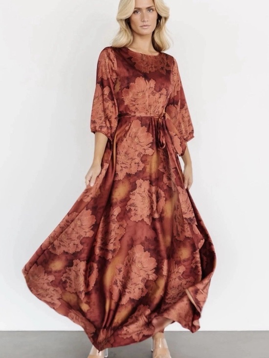 Baltic Born Dresses & Skirts - Baltic Born Paula Satin Terracotta Floral Maxi Dress